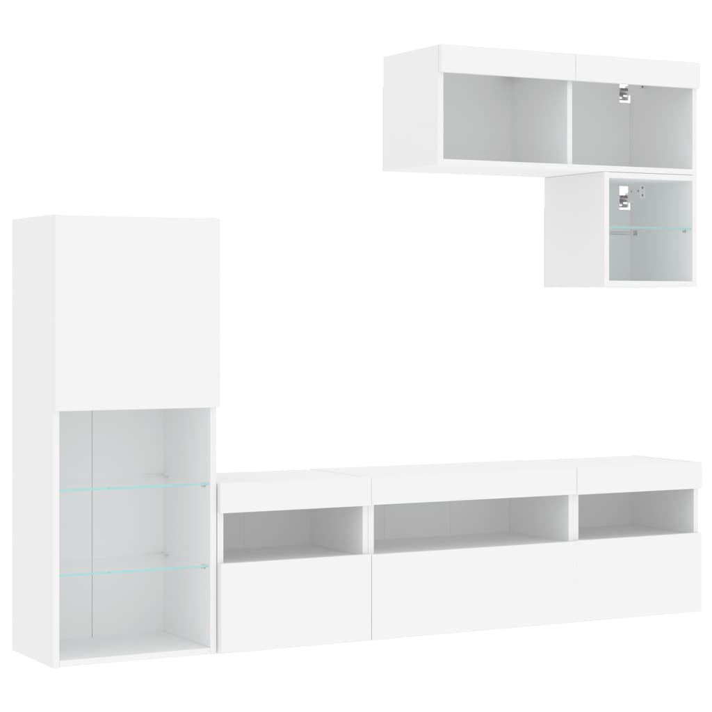 6Dílná Obývací Stěna S Led Osvětlením Bílá Kompozitní Dřevo