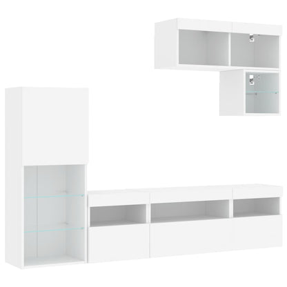 6Dílná Obývací Stěna S Led Osvětlením Bílá Kompozitní Dřevo