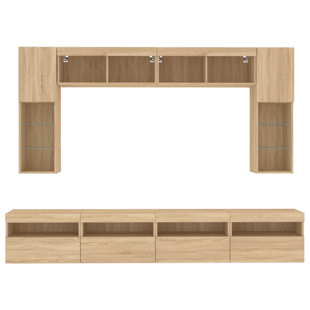 8Dílná Obývací Stěna S Led Osvětlením Dub Sonoma