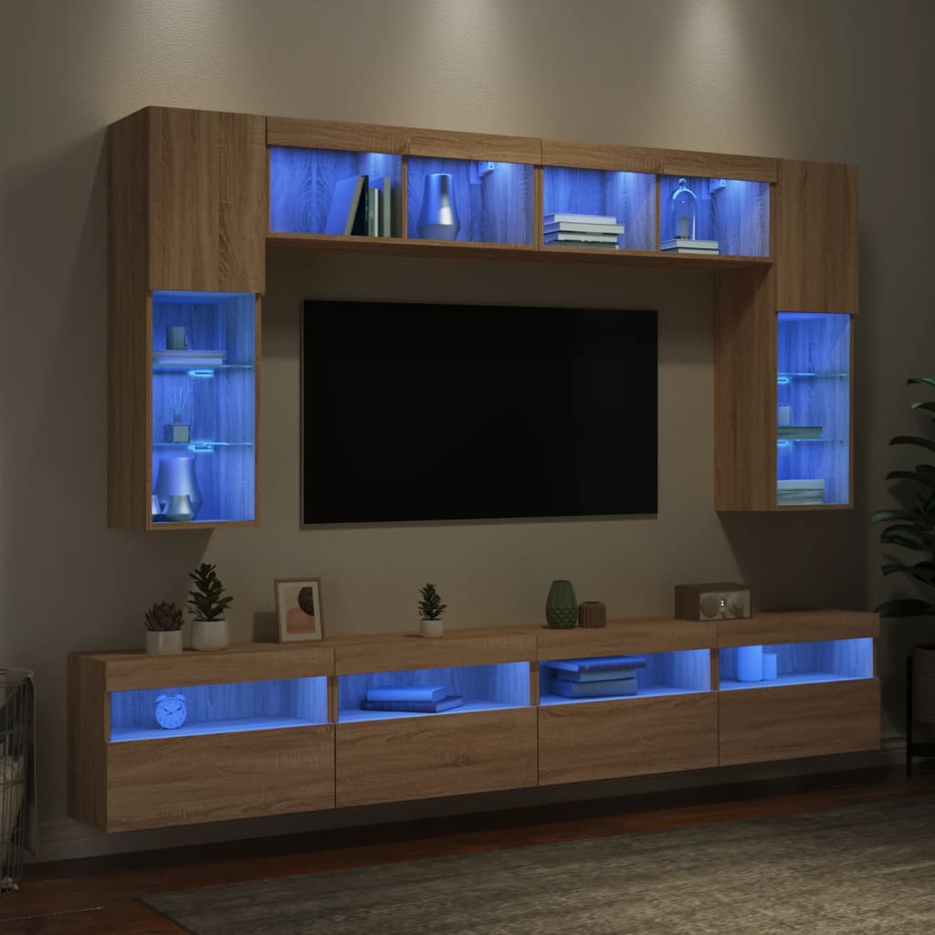 8Dílná Obývací Stěna S Led Osvětlením Dub Sonoma