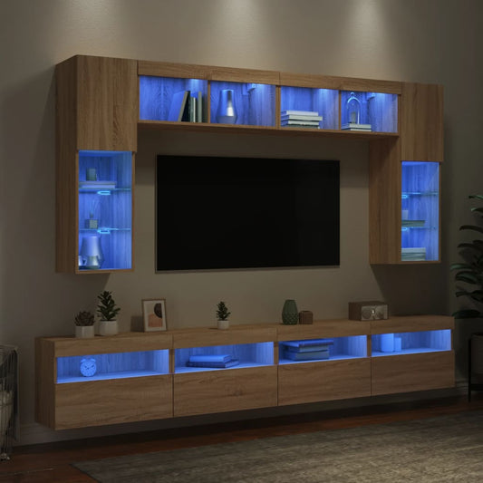 8Dílná Obývací Stěna S Led Osvětlením Dub Sonoma