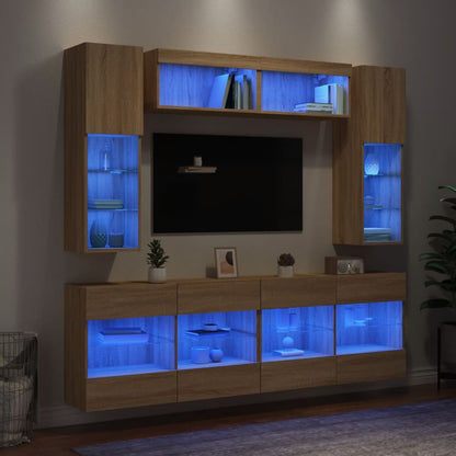 6Dílná Obývací Stěna S Led Osvětlením Dub Sonoma