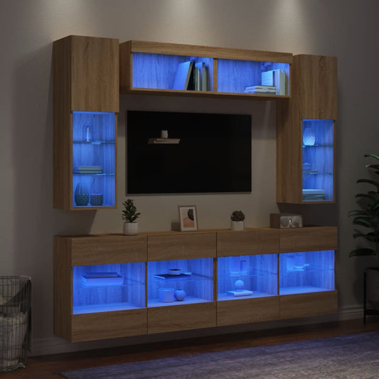 6Dílná Obývací Stěna S Led Osvětlením Dub Sonoma