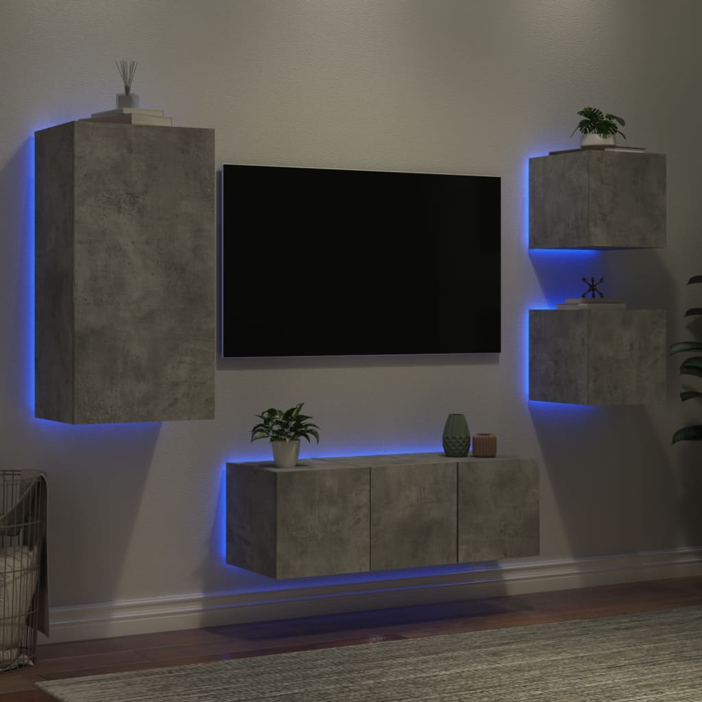 5Dílná Obývací Stěna S Led Kompozitní Dřevo