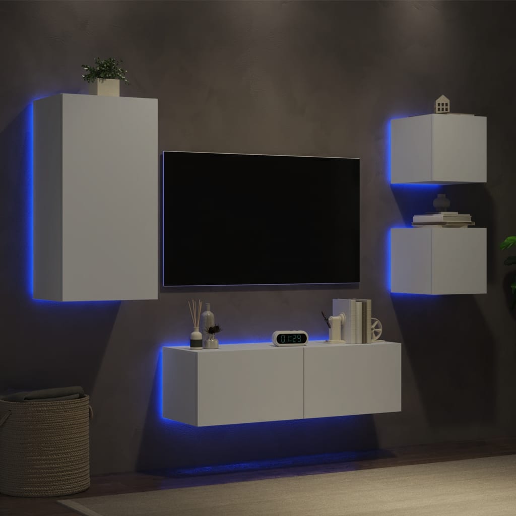 4Dílná Obývací Stěna S Led Osvětlením Bílá
