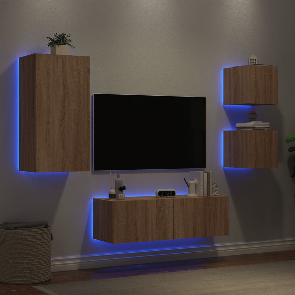 4Dílná Obývací Stěna S Led Osvětlením Dub Sonoma