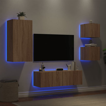 4Dílná Obývací Stěna S Led Osvětlením Dub Sonoma