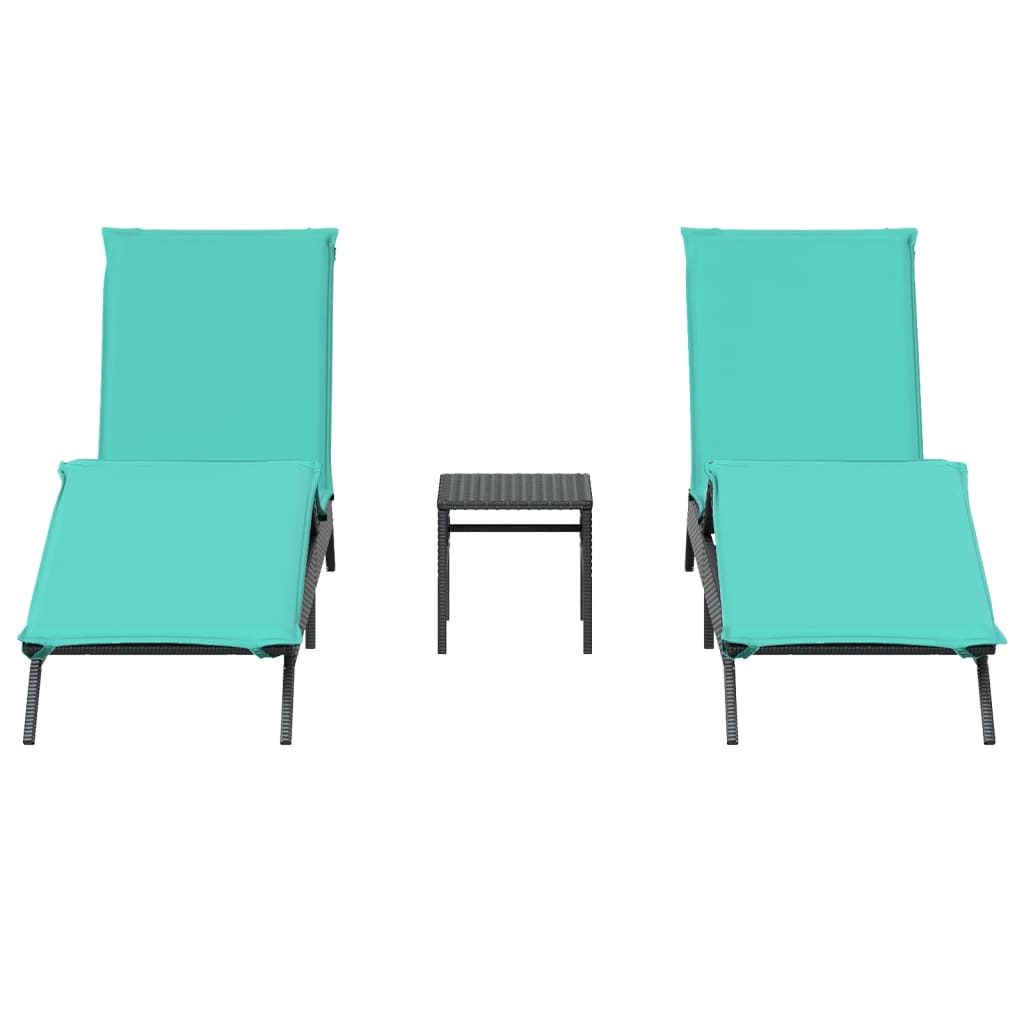 Zahradní Lehátka 2 Ks Se Stolkem Černá Polyratan