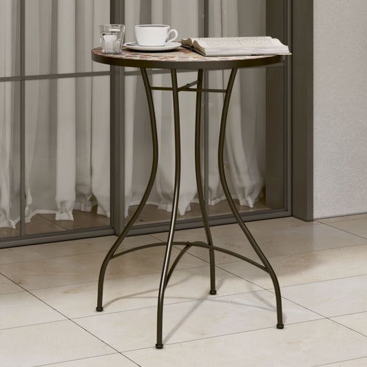 Mozaikový bistro stolek terakotový a bílý Ø 50 x 70 cm keramika