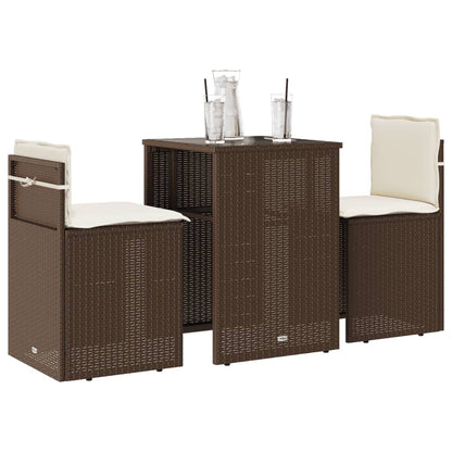 3Dílný Bistro Set S Poduškami Béžový Polyratan