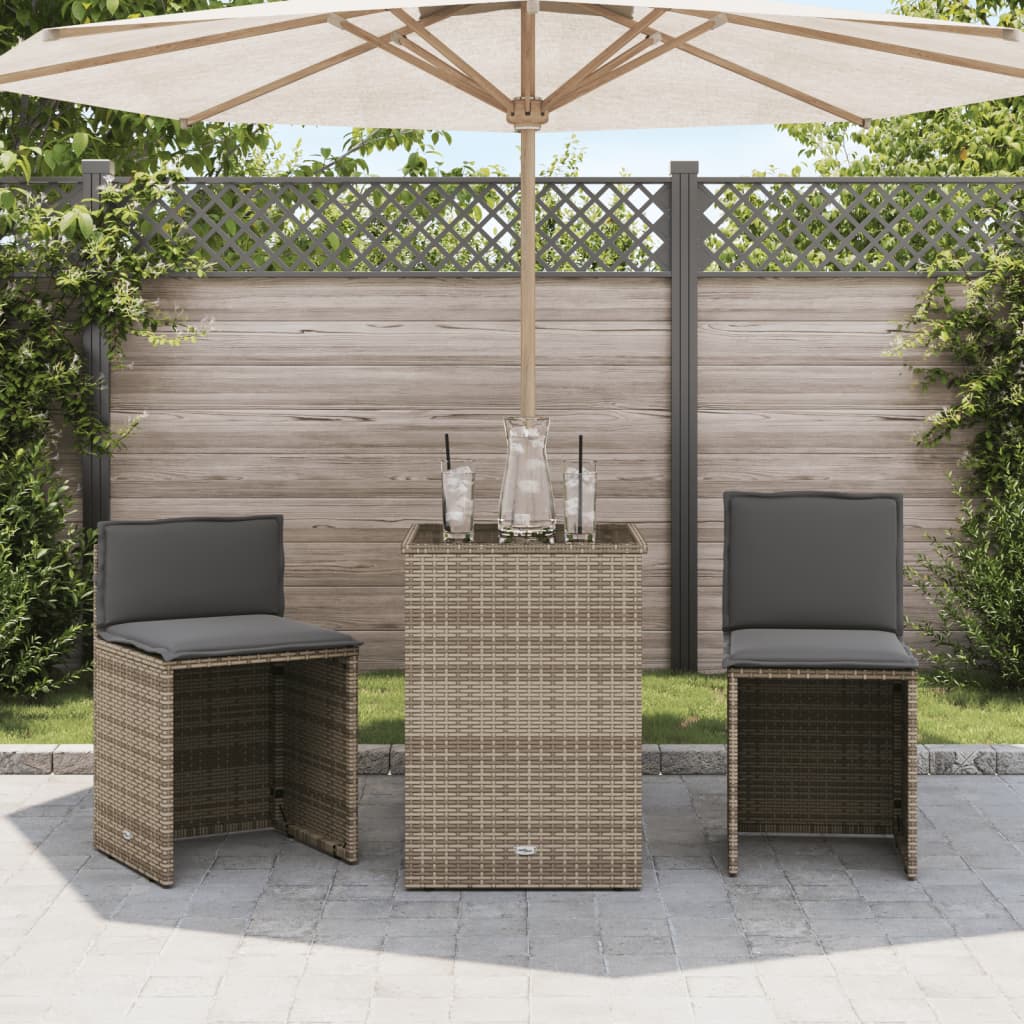 3Dílný Bistro Set S Poduškami Béžový Polyratan