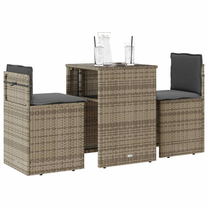 3Dílný Bistro Set S Poduškami Béžový Polyratan