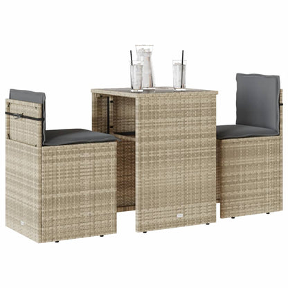 3Dílný Bistro Set S Poduškami Béžový Polyratan