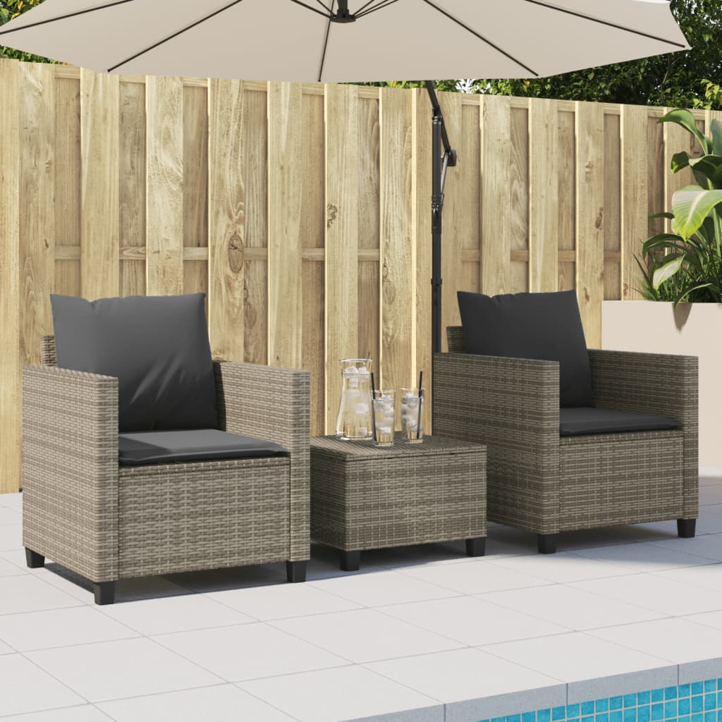 3Dílný Bistro Set S Poduškami Šedý Polyratan