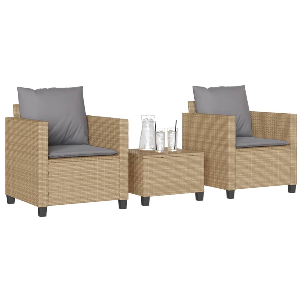 3Dílný Bistro Set S Poduškami Šedý Polyratan