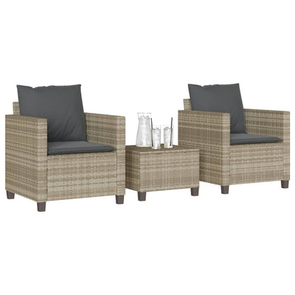 3Dílný Bistro Set S Poduškami Šedý Polyratan