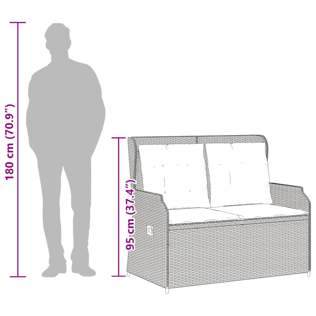 Polohovací Zahradní Lavice S Polštáři Hnědá Polyratan