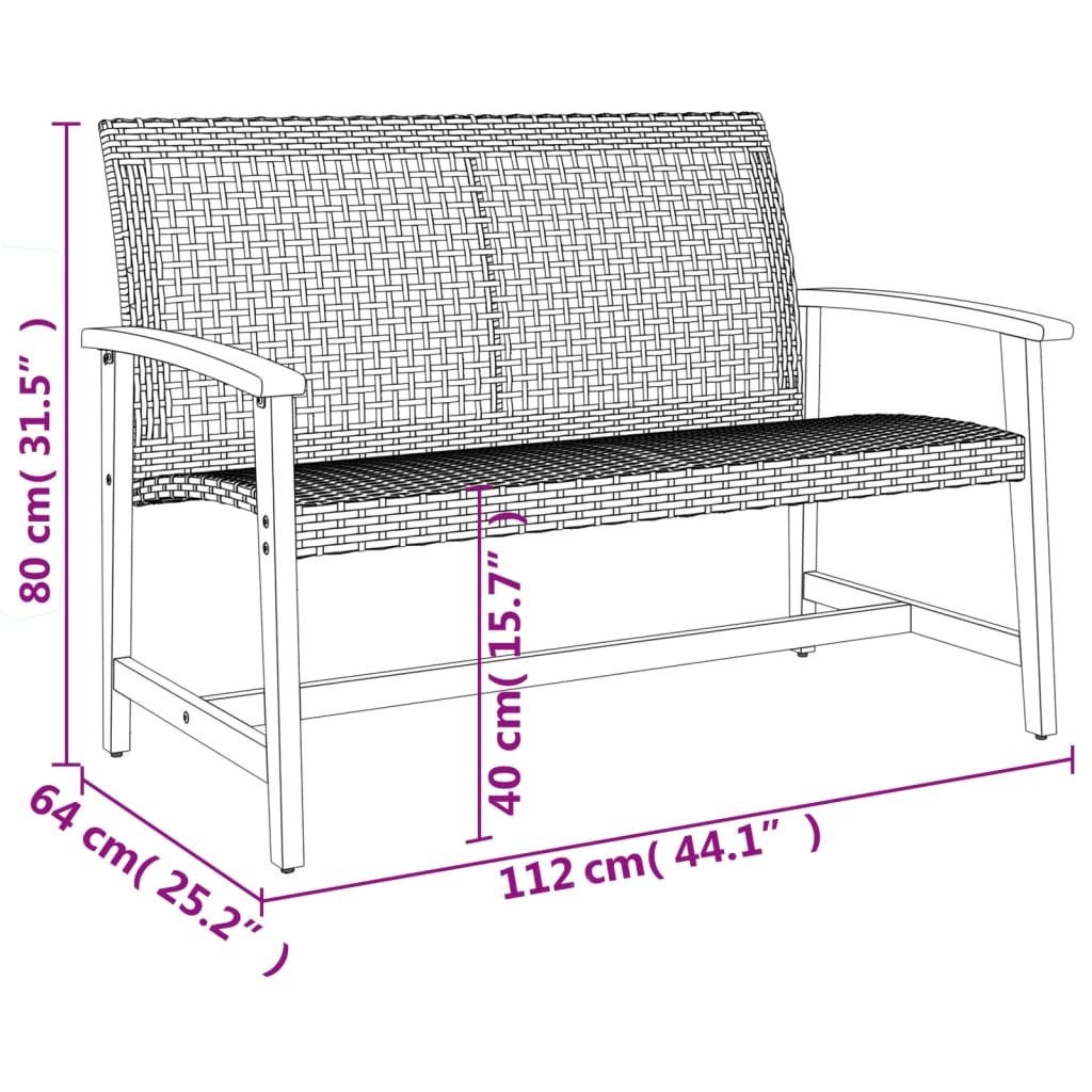 Zahradní Černá 112 Cm Polyratan A Akáciové Dřevo