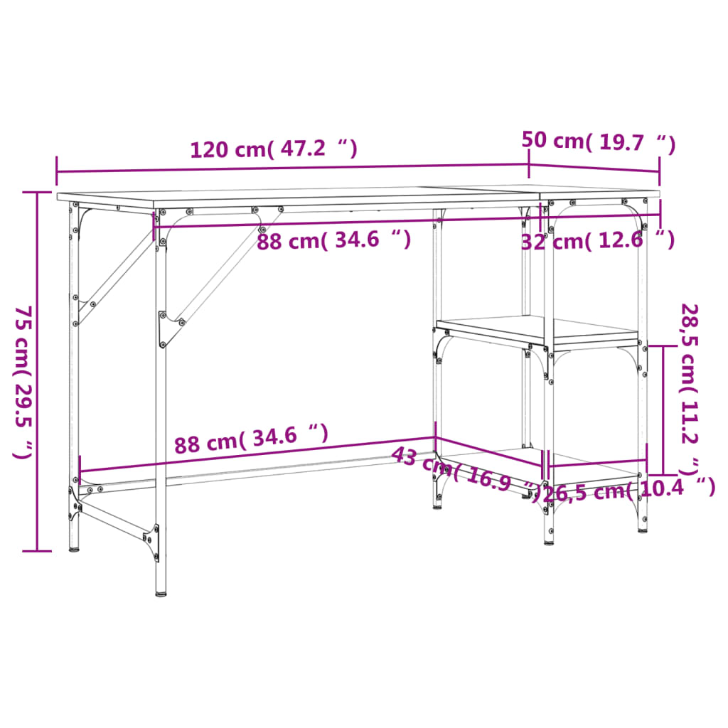 Psací Stůl Kouřový Dub 120 X 50 X 75 Cm Kov A Kompozitní Dřevo