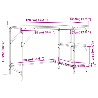 Psací Stůl Kouřový Dub 120 X 50 X 75 Cm Kov A Kompozitní Dřevo