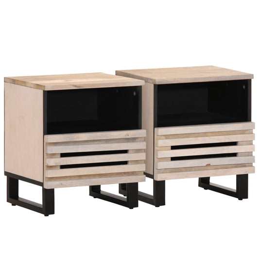 Noční Stolky 2 Ks 40X34X46 Cm Masivní Bělené Mangovníkové Dřevo