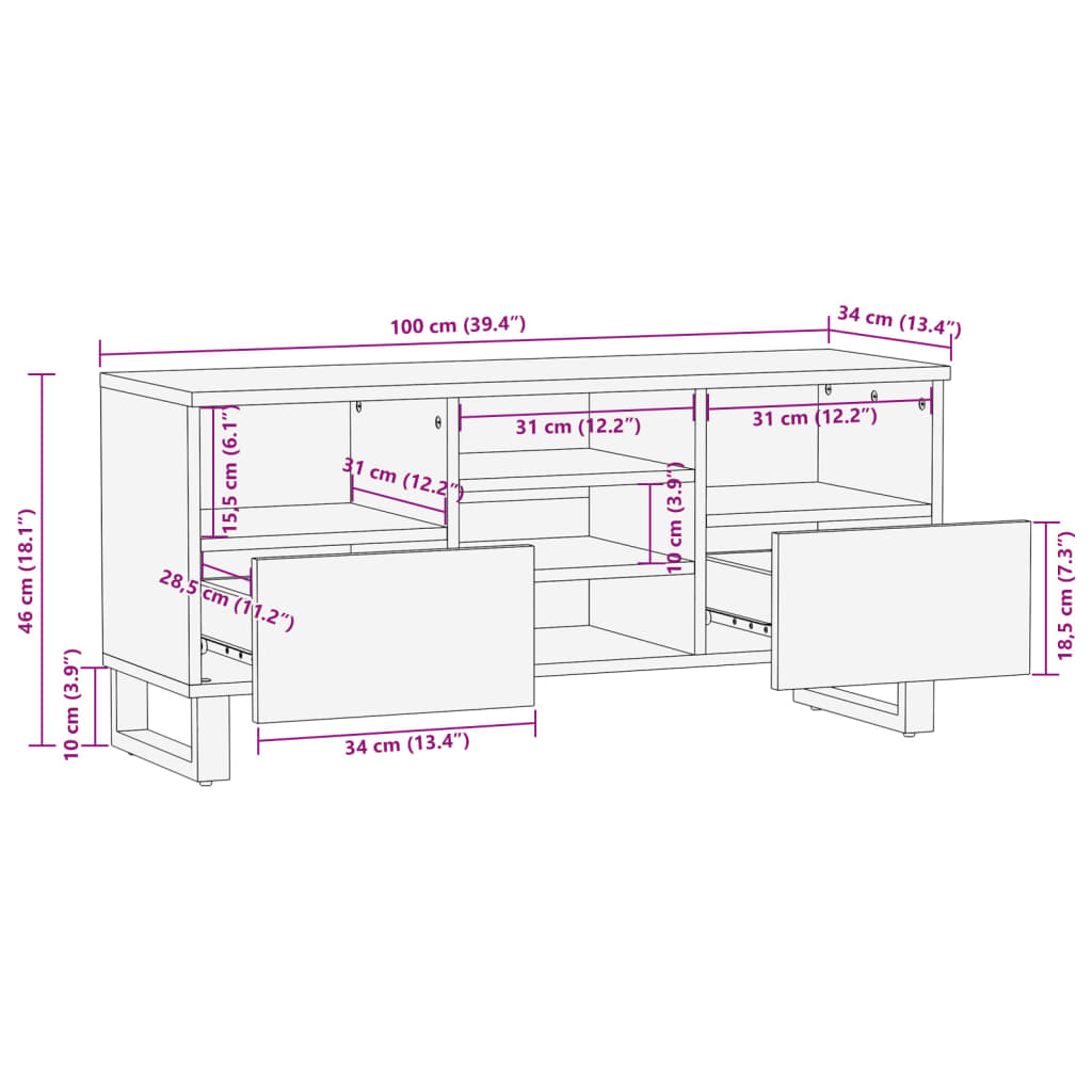 Tv Stolek 100 X 34 X 46 Cm