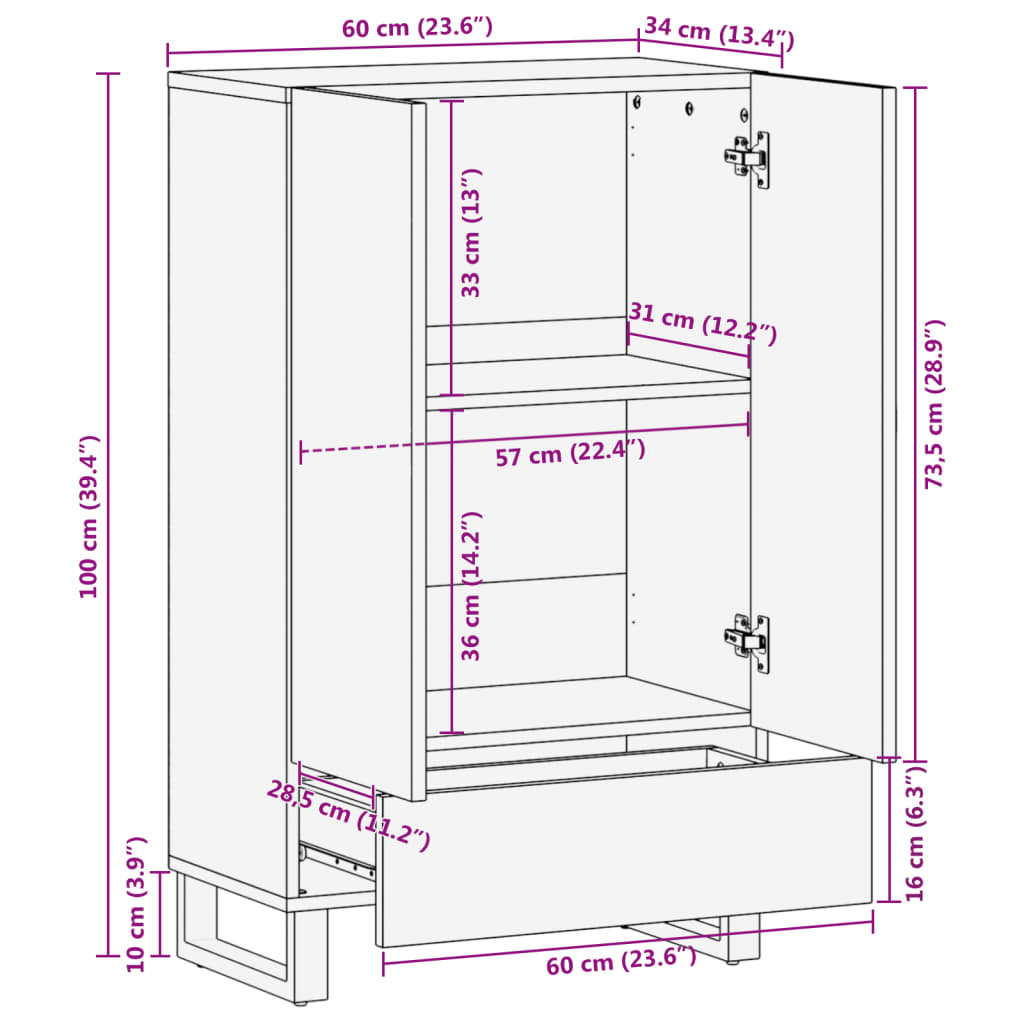 Highboard 60 X 34 X 100 Cm