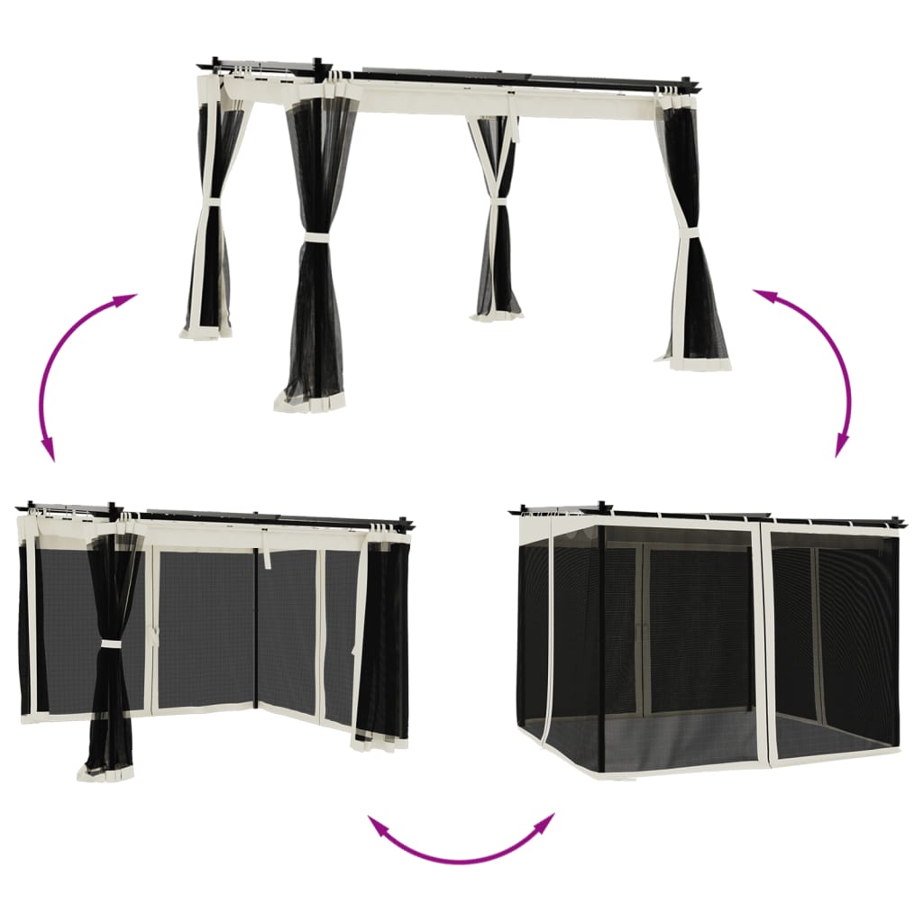 Altán Se Síťovanými Stěnami Krémový Ocel Krémová