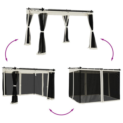 Altán Se Síťovanými Stěnami Krémový Ocel Krémová