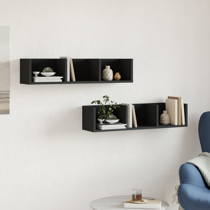 Nástěnné Skříňky 2 Ks Černé 75 X 18 X 16,5 Cm Kompozitní Dřevo Černá