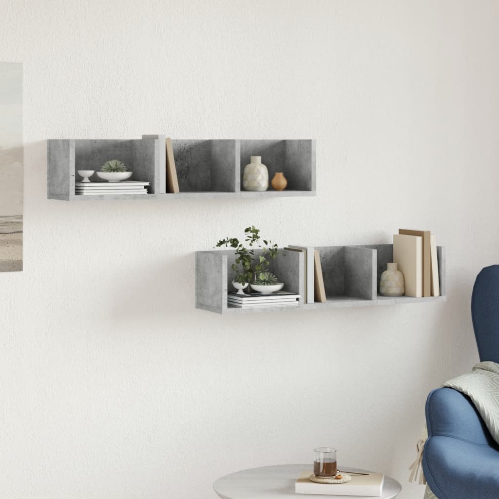 Nástěnné Skříňky 2 Ks Betonově Šedé 75 X 18 X 16,5 Cm Kompozit Betonová Šedá