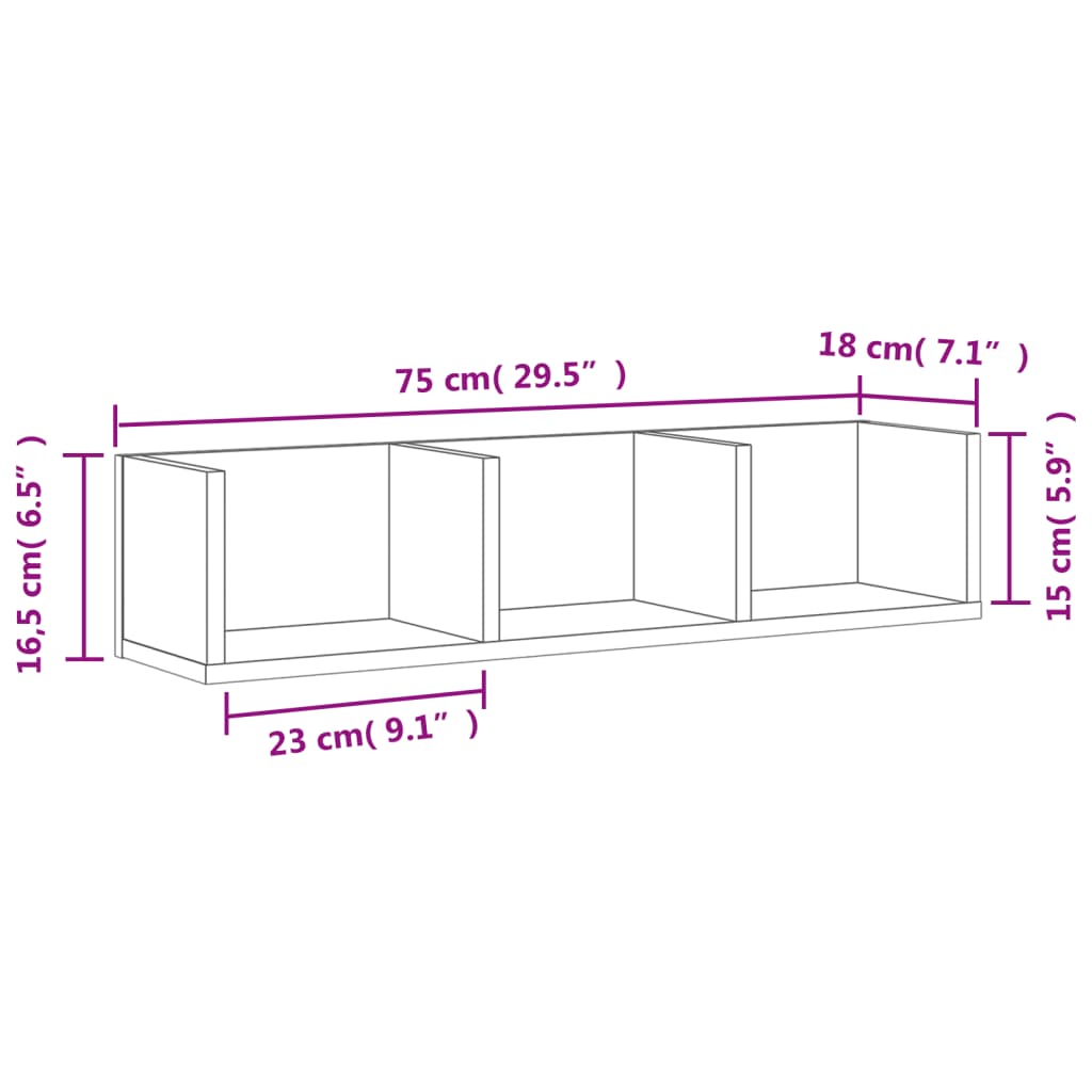 Nástěnné Skříňky 2 Ks Betonově Šedé 75 X 18 X 16,5 Cm Kompozit Betonová Šedá