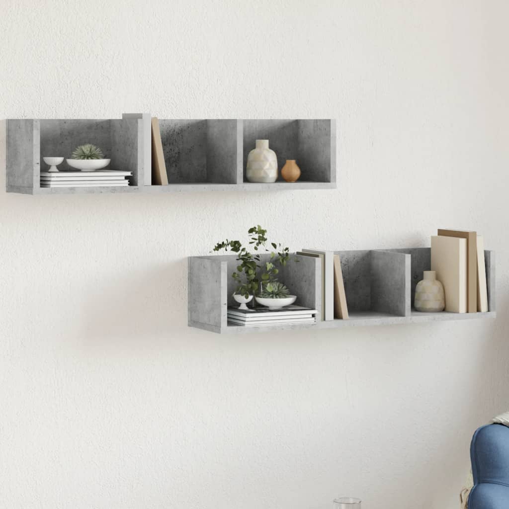 Nástěnné Skříňky 2 Ks Betonově Šedé 75 X 18 X 16,5 Cm Kompozit Betonová Šedá