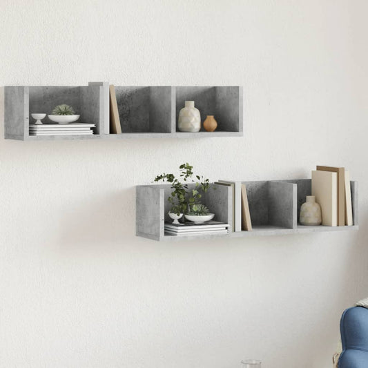 Nástěnné Skříňky 2 Ks Betonově Šedé 75 X 18 X 16,5 Cm Kompozit Betonová Šedá