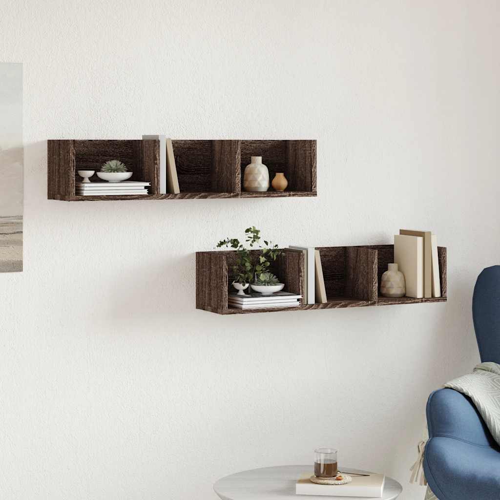 Nástěnné Skříňky 2 Ks 75X18X16,5 Cm Kompozitní Dřevo Hnědý Dub