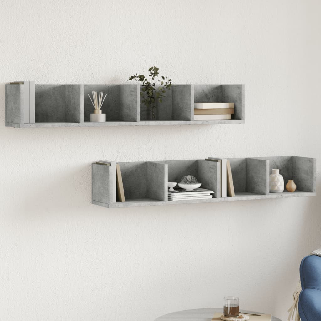 Nástěnné Skříňky 2 Ks Betonově Šedé 75 X 18 X 16,5 Cm Kompozit Betonová Šedá