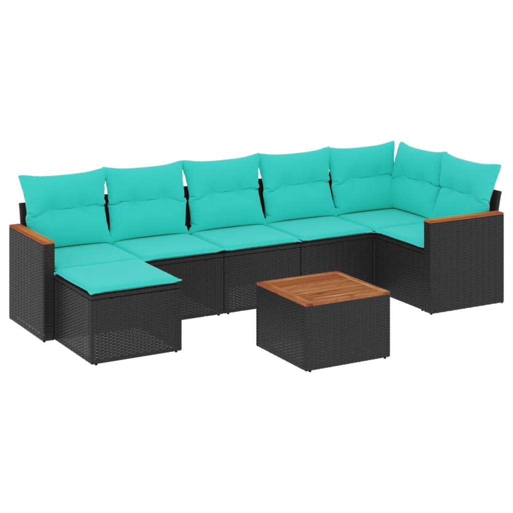 8Dílná Zahradní Sedací Souprava S Polštáři Černá Polyratan