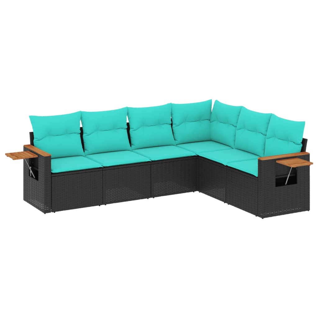 6Dílná Zahradní Sedací Souprava S Poduškami Černá Polyratan