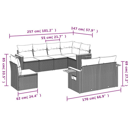 8Dílná Zahradní Sedací Souprava S Poduškami Šedá Polyratan