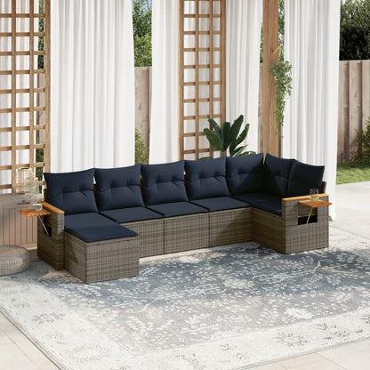 7Dílná Zahradní Sedací Souprava S Poduškami Šedá Polyratan