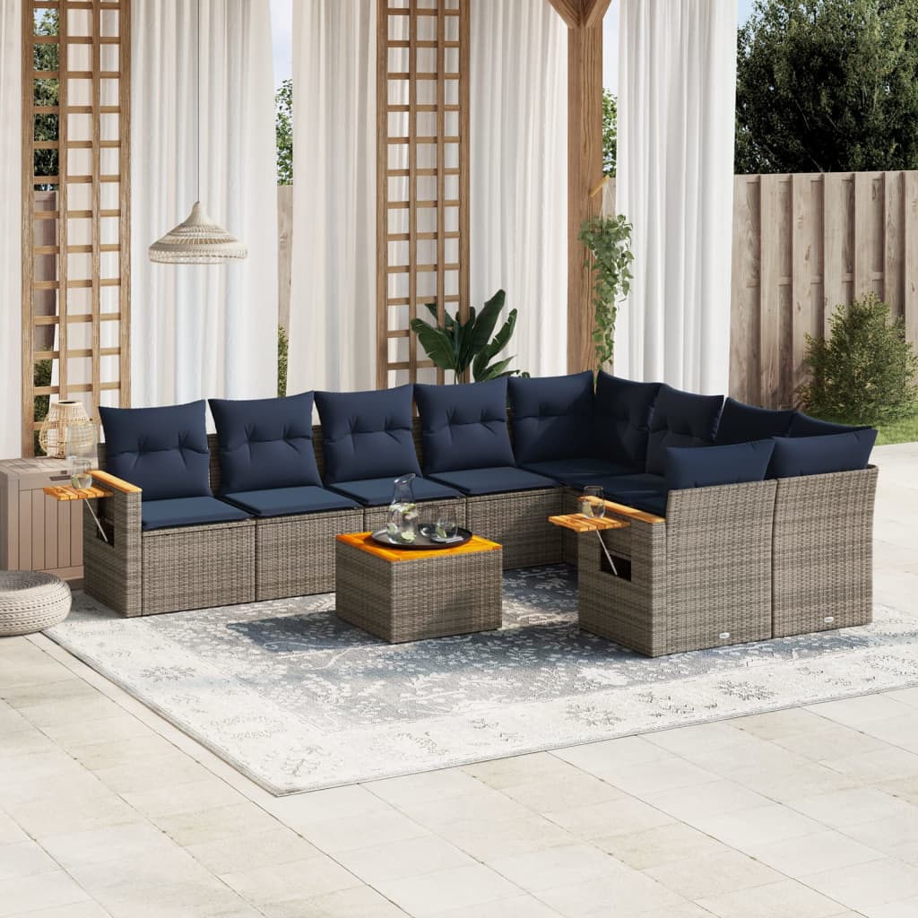 10Dílná Zahradní Sedací Souprava S Poduškami Šedá Polyratan