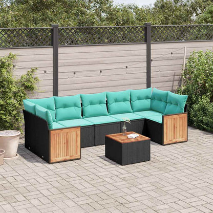 8Dílná Zahradní Sedací Souprava S Polštáři Černá Polyratan