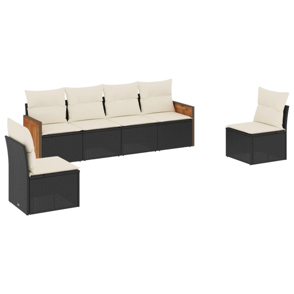6Dílná Zahradní Sedací Souprava S Poduškami Černá Polyratan