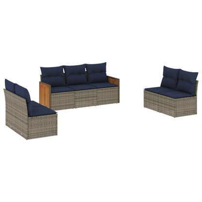 7Dílná Zahradní Sedací Souprava S Polštáři Šedá Polyratan