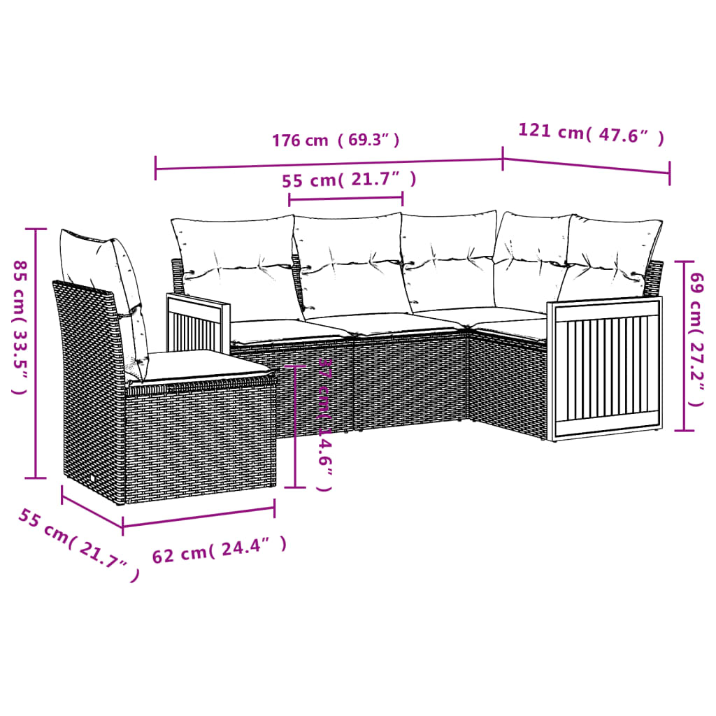 5Dílná Zahradní Sedací Souprava S Poduškami Béžová Polyratan