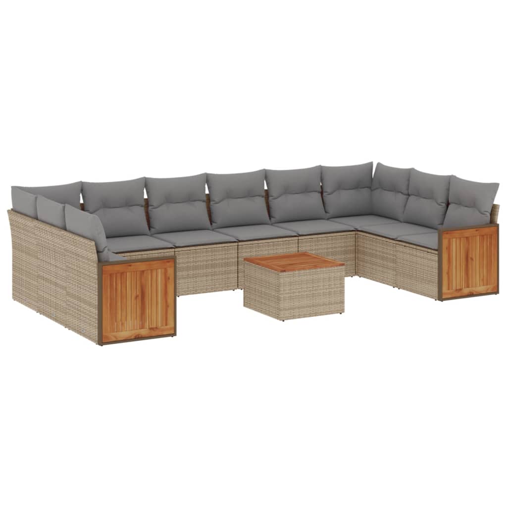11Dílný Zahradní Sedací Souprava S Poduškami Béžový Polyratan