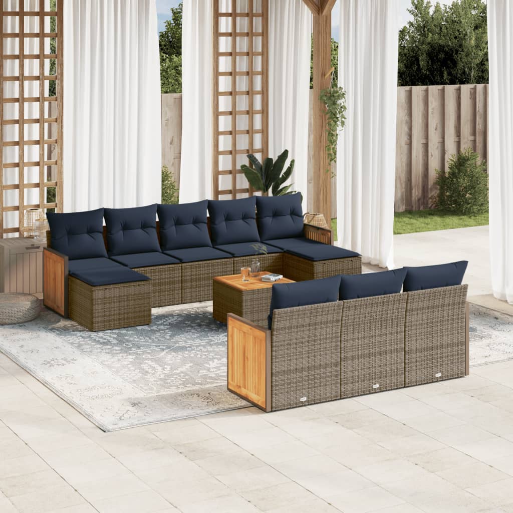 11Dílná Zahradní Sada Pohovek S Polštáři Šedá Polyratan