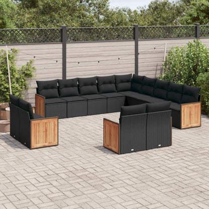 14Dílná Zahradní Sedací Souprava S Poduškami Černá Polyratan