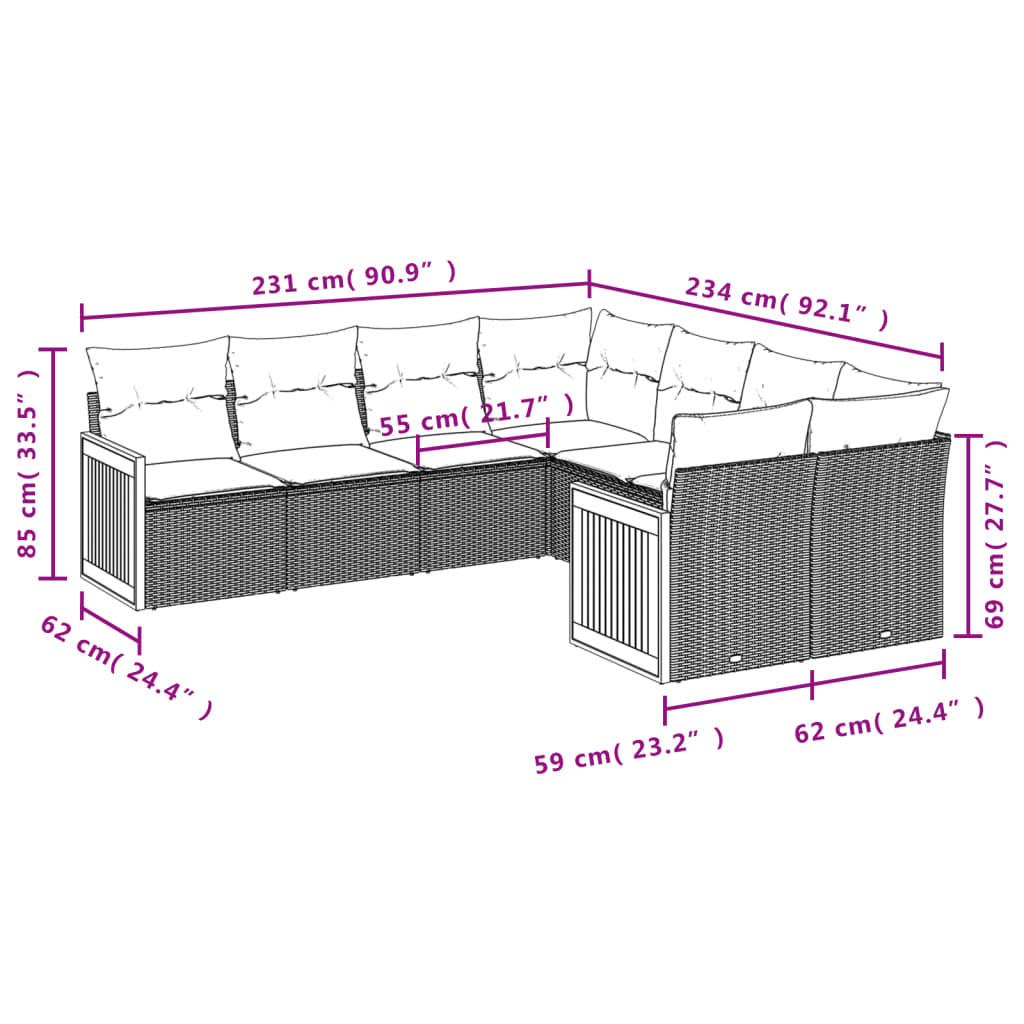 8Dílná Zahradní Sedací Souprava S Poduškami Černá Polyratan