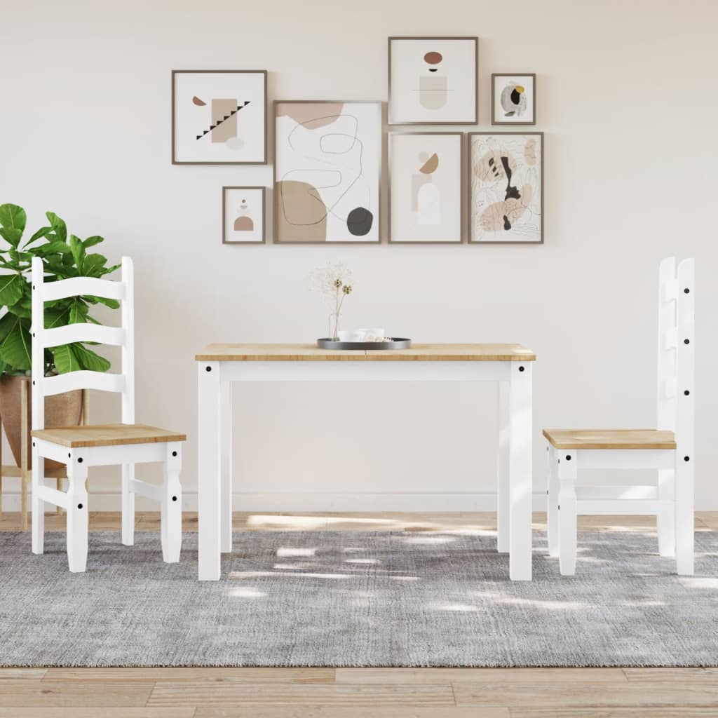 Jídelní Stůl Panama Bílý 117 X 60 X 75 Cm Masivní Borové Dřevo Vzor Listí